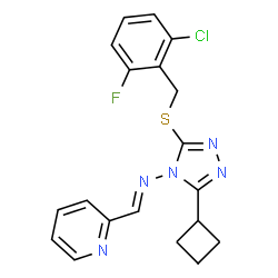 ChemSpider 2D Image | (E)-N-{3-[(2-Chloro-6-fluorobenzyl)sulfanyl]-5-cyclobutyl-4H-1,2,4-triazol-4-yl}-1-(2-pyridinyl)methanimine | C19H17ClFN5S