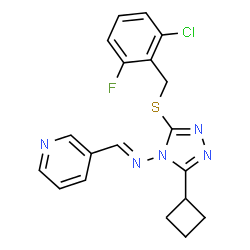 ChemSpider 2D Image | (E)-N-{3-[(2-Chloro-6-fluorobenzyl)sulfanyl]-5-cyclobutyl-4H-1,2,4-triazol-4-yl}-1-(3-pyridinyl)methanimine | C19H17ClFN5S