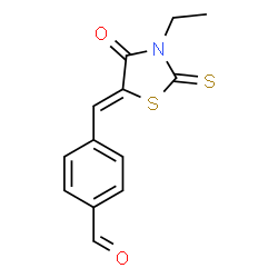 ChemSpider 2D Image | 4-[(Z)-(3-Ethyl-4-oxo-2-thioxo-1,3-thiazolidin-5-ylidene)methyl]benzaldehyde | C13H11NO2S2