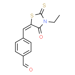 ChemSpider 2D Image | 4-[(E)-(3-Ethyl-4-oxo-2-thioxo-1,3-thiazolidin-5-ylidene)methyl]benzaldehyde | C13H11NO2S2