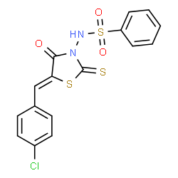 ChemSpider 2D Image | N-[(5Z)-5-(4-Chlorobenzylidene)-4-oxo-2-thioxo-1,3-thiazolidin-3-yl]benzenesulfonamide | C16H11ClN2O3S3