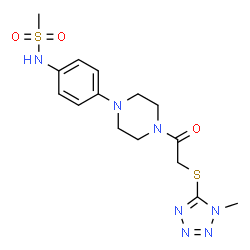 ChemSpider 2D Image | N-[4-(4-{[(1-Methyl-1H-tetrazol-5-yl)sulfanyl]acetyl}-1-piperazinyl)phenyl]methanesulfonamide | C15H21N7O3S2