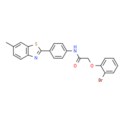 ChemSpider 2D Image | 2-(2-Bromophenoxy)-N-[4-(6-methyl-1,3-benzothiazol-2-yl)phenyl]acetamide | C22H17BrN2O2S