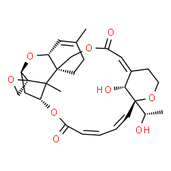 ChemSpider 2D Image | (1'Z,2S,6'R,11'R,13'R,16'R,19'Z,21'Z,23'R,27'R)-27'-Hydroxy-23'-[(1S)-1-hydroxyethyl]-9',15'-dimethyl-3'H,18'H-spiro[oxirane-2,14'-[4,12,17,24]tetraoxapentacyclo[21.3.1.1~13,16~.0~6,11~.0~6,15~]octaco
sa[1,9,19,21]tetraene]-3',18'-dione | C29H36O9