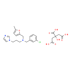 ChemSpider 2D Image | N-(3-Chlorobenzyl)-3-(1H-imidazol-1-yl)-N-[(5-methyl-2-furyl)methyl]-1-propanamine 2-hydroxy-1,2,3-propanetricarboxylate (1:1) | C25H30ClN3O8