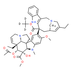ChemSpider 2D Image | Methyl (2beta,3beta,4beta,5alpha,12beta,19alpha)-4-acetoxy-15-[(12R)-16-ethyl-12-{[(~2~H_3_)methyloxy]carbonyl}-1,10-diazatetracyclo[12.3.1.0~3,11~.0~4,9~]octadeca-3(11),4,6,8,15-pentaen-12-yl]-3-hydr
oxy-16-methoxy-1-methyl-6,7-didehydroaspidospermidine-3-carboxylate | C45H51D3N4O8