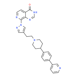 ChemSpider 2D Image | 8-[4-(2-{4-[4-(3-Pyridinyl)phenyl]-1-piperidinyl}ethyl)-1H-pyrazol-1-yl]pyrido[3,4-d]pyrimidin-4(3H)-one | C28H27N7O