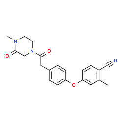 ChemSpider 2D Image | 2-Methyl-4-{4-[2-(4-methyl-3-oxo-1-piperazinyl)-2-oxoethyl]phenoxy}benzonitrile | C21H21N3O3