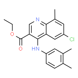ChemSpider 2D Image | Ethyl 6-chloro-4-[(3,4-dimethylphenyl)amino]-8-methyl-3-quinolinecarboxylate | C21H21ClN2O2