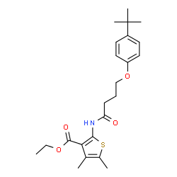ChemSpider 2D Image | ethyl 2-{[4-(4-tert-butylphenoxy)butanoyl]amino}-4,5-dimethylthiophene-3-carboxylate | C23H31NO4S