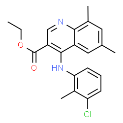 ChemSpider 2D Image | Ethyl 4-[(3-chloro-2-methylphenyl)amino]-6,8-dimethyl-3-quinolinecarboxylate | C21H21ClN2O2