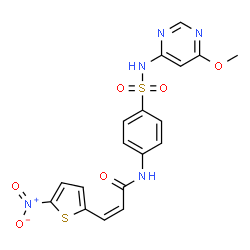 ChemSpider 2D Image | (2Z)-N-{4-[(6-Methoxy-4-pyrimidinyl)sulfamoyl]phenyl}-3-(5-nitro-2-thienyl)acrylamide | C18H15N5O6S2
