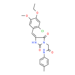 ChemSpider 2D Image | 2-[(4E)-4-(2-Chloro-4-ethoxy-5-methoxybenzylidene)-2,5-dioxo-1-imidazolidinyl]-N-(4-methylphenyl)acetamide | C22H22ClN3O5