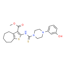 ChemSpider 2D Image | Methyl 2-({[4-(3-hydroxyphenyl)piperazin-1-yl]carbothioyl}amino)-5,6,7,8-tetrahydro-4H-cyclohepta[b]thiophene-3-carboxylate | C22H27N3O3S2