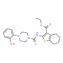 ChemSpider 2D Image | Ethyl 2-({[4-(2-hydroxyphenyl)piperazin-1-yl]carbothioyl}amino)-4,5,6,7-tetrahydro-1-benzothiophene-3-carboxylate | C22H27N3O3S2