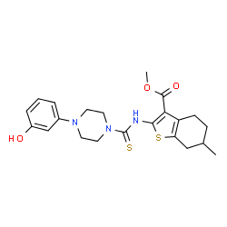 ChemSpider 2D Image | Methyl 2-({[4-(3-hydroxyphenyl)piperazin-1-yl]carbothioyl}amino)-6-methyl-4,5,6,7-tetrahydro-1-benzothiophene-3-carboxylate | C22H27N3O3S2