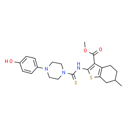 ChemSpider 2D Image | Methyl 2-({[4-(4-hydroxyphenyl)piperazin-1-yl]carbothioyl}amino)-6-methyl-4,5,6,7-tetrahydro-1-benzothiophene-3-carboxylate | C22H27N3O3S2