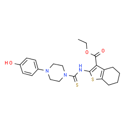 ChemSpider 2D Image | Ethyl 2-({[4-(4-hydroxyphenyl)piperazin-1-yl]carbothioyl}amino)-4,5,6,7-tetrahydro-1-benzothiophene-3-carboxylate | C22H27N3O3S2