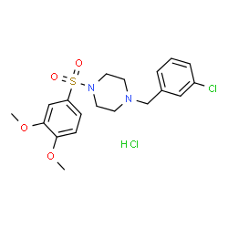 ChemSpider 2D Image | 1-(3-Chlorobenzyl)-4-[(3,4-dimethoxyphenyl)sulfonyl]piperazine hydrochloride (1:1) | C19H24Cl2N2O4S