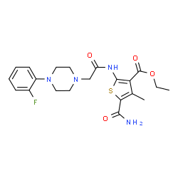 ChemSpider 2D Image | Ethyl 5-carbamoyl-2-({[4-(2-fluorophenyl)-1-piperazinyl]acetyl}amino)-4-methyl-3-thiophenecarboxylate | C21H25FN4O4S