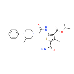 ChemSpider 2D Image | Isopropyl 5-carbamoyl-4-methyl-2-({[3-methyl-4-(4-methylphenyl)-1-piperazinyl]acetyl}amino)-3-thiophenecarboxylate | C24H32N4O4S