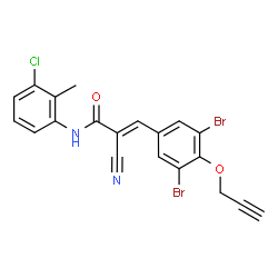 ChemSpider 2D Image | (2E)-N-(3-Chloro-2-methylphenyl)-2-cyano-3-[3,5-dibromo-4-(2-propyn-1-yloxy)phenyl]acrylamide | C20H13Br2ClN2O2