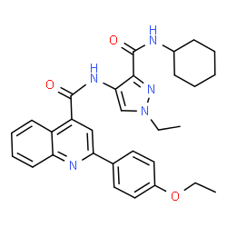 ChemSpider 2D Image | N-[3-(Cyclohexylcarbamoyl)-1-ethyl-1H-pyrazol-4-yl]-2-(4-ethoxyphenyl)-4-quinolinecarboxamide | C30H33N5O3