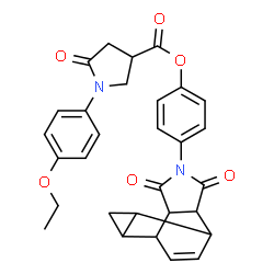ChemSpider 2D Image | 4-(3,5-Dioxo-4-azatetracyclo[5.3.2.0~2,6~.0~8,10~]dodec-11-en-4-yl)phenyl 1-(4-ethoxyphenyl)-5-oxo-3-pyrrolidinecarboxylate | C30H28N2O6
