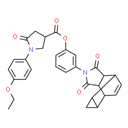 ChemSpider 2D Image | 3-(3,5-Dioxo-4-azatetracyclo[5.3.2.0~2,6~.0~8,10~]dodec-11-en-4-yl)phenyl 1-(4-ethoxyphenyl)-5-oxo-3-pyrrolidinecarboxylate | C30H28N2O6
