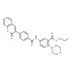 ChemSpider 2D Image | Propyl 2-(4-morpholinyl)-5-{[4-(2-oxo-2H-chromen-3-yl)benzoyl]amino}benzoate | C30H28N2O6