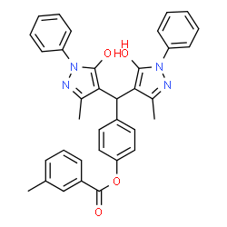 ChemSpider 2D Image | 4-[Bis(5-hydroxy-3-methyl-1-phenyl-1H-pyrazol-4-yl)methyl]phenyl 3-methylbenzoate | C35H30N4O4