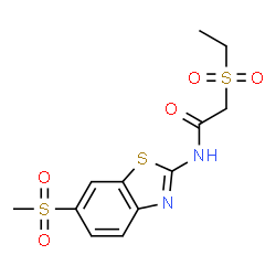 ChemSpider 2D Image | 2-(Ethylsulfonyl)-N-[6-(methylsulfonyl)-1,3-benzothiazol-2-yl]acetamide | C12H14N2O5S3