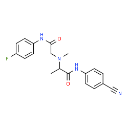 ChemSpider 2D Image | N-(4-Cyanophenyl)-N~2~-{2-[(4-fluorophenyl)amino]-2-oxoethyl}-N~2~-methylalaninamide | C19H19FN4O2