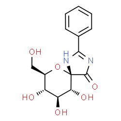 ChemSpider 2D Image | (5S,7R,8S,9S,10R)-8,9,10-Trihydroxy-7-(hydroxymethyl)-2-phenyl-6-oxa-1,3-diazaspiro[4.5]dec-2-en-4-one | C14H16N2O6