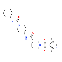 ChemSpider 2D Image | N-Cyclohexyl-4-[({1-[(3,5-dimethyl-1H-pyrazol-4-yl)sulfonyl]-3-piperidinyl}carbonyl)amino]-1-piperidinecarboxamide | C23H38N6O4S