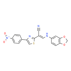 ChemSpider 2D Image | (2E)-3-(1,3-Benzodioxol-5-ylamino)-2-[4-(4-nitrophenyl)-1,3-thiazol-2-yl]acrylonitrile | C19H12N4O4S