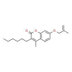 ChemSpider 2D Image | 3-Hexyl-4-methyl-7-[(2-methyl-2-propen-1-yl)oxy]-2H-chromen-2-one | C20H26O3