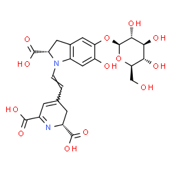 ChemSpider 2D Image | (2R)-4-{(E)-2-[(2S)-2-Carboxy-5-(beta-D-glucopyranosyloxy)-6-hydroxy-2,3-dihydro-1H-indol-1-yl]vinyl}-2,3-dihydro-2,6-pyridinedicarboxylic acid | C24H26N2O13