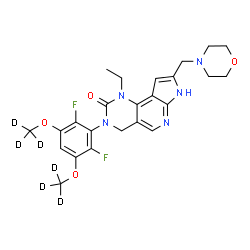 ChemSpider 2D Image | 3-{2,6-Difluoro-3,5-bis[(~2~H_3_)methyloxy]phenyl}-1-ethyl-8-(4-morpholinylmethyl)-1,3,4,7-tetrahydro-2H-pyrrolo[3',2':5,6]pyrido[4,3-d]pyrimidin-2-one | C24H21D6F2N5O4