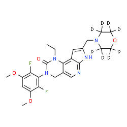 ChemSpider 2D Image | 3-(2,6-Difluoro-3,5-dimethoxyphenyl)-1-ethyl-8-[(~2~H_8_)-4-morpholinylmethyl]-1,3,4,7-tetrahydro-2H-pyrrolo[3',2':5,6]pyrido[4,3-d]pyrimidin-2-one | C24H19D8F2N5O4