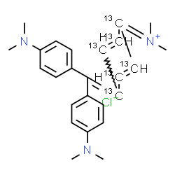 ChemSpider 2D Image | 4-{Bis[4-(dimethylamino)phenyl]methylene}-N,N-dimethyl(~13~C_6_)-2,5-cyclohexadien-1-iminium chloride | C1913C6H30ClN3