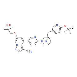 ChemSpider 2D Image | 6-(2-Hydroxy-2-methylpropoxy)-4-{6-[6-({6-[(~2~H_3_)methyloxy]-3-pyridinyl}methyl)-3,6-diazabicyclo[3.1.1]hept-3-yl]-3-pyridinyl}pyrazolo[1,5-a]pyridine-3-carbonitrile | C29H28D3N7O3
