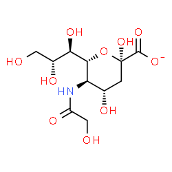 ChemSpider 2D Image | (6R)-3,5-Dideoxy-5-(glycoloylamino)-6-[(1R,2R)-1,2,3-trihydroxypropyl]-beta-L-threo-hex-2-ulopyranosonate | C11H18NO10