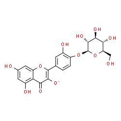 ChemSpider 2D Image | 2-[4-(beta-D-Glucopyranosyloxy)-3-hydroxyphenyl]-5,7-dihydroxy-4-oxo-4H-chromen-3-olate | C21H19O12