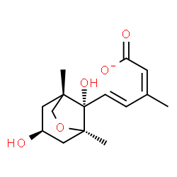 ChemSpider 2D Image | (2Z,4E)-5-[(1S,3S,5R,8S)-3,8-Dihydroxy-1,5-dimethyl-6-oxabicyclo[3.2.1]oct-8-yl]-3-methyl-2,4-pentadienoate | C15H21O5