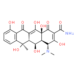 ChemSpider 2D Image | (4R,4aS,5S,5aR,6R,12aS)-4-(Dimethylamino)-3,5,6,10,12,12a-hexahydroxy-6-methyl-1,11-dioxo-1,4,4a,5,5a,6,11,12a-octahydro-2-tetracenecarboxamide | C22H24N2O9