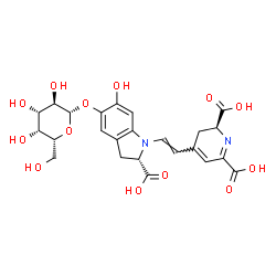 ChemSpider 2D Image | (2S)-4-{(E)-2-[(2S)-2-Carboxy-5-(beta-D-galactopyranosyloxy)-6-hydroxy-2,3-dihydro-1H-indol-1-yl]vinyl}-2,3-dihydro-2,6-pyridinedicarboxylic acid | C24H26N2O13