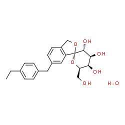 ChemSpider 2D Image | (1S,3'R,4'S,5'R,6'R)-6-(4-Ethylbenzyl)-6'-(hydroxymethyl)-3',4',5',6'-tetrahydro-3H-spiro[2-benzofuran-1,2'-pyran]-3',4',5'-triol hydrate (1:1) | C22H28O7