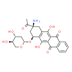 ChemSpider 2D Image | (1S,3S)-3-Acetyl-3-amino-5,12-dihydroxy-6,11-dioxo-1,2,3,4,6,11-hexahydro-1-tetracenyl 2-deoxy-beta-D-threo-pentopyranoside | C25H25NO9