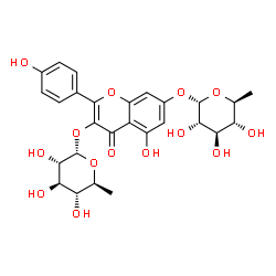 ChemSpider 2D Image | 3-[(6-Deoxy-alpha-L-glucopyranosyl)oxy]-5-hydroxy-2-(4-hydroxyphenyl)-4-oxo-4H-chromen-7-yl 6-deoxy-alpha-L-glucopyranoside | C27H30O14